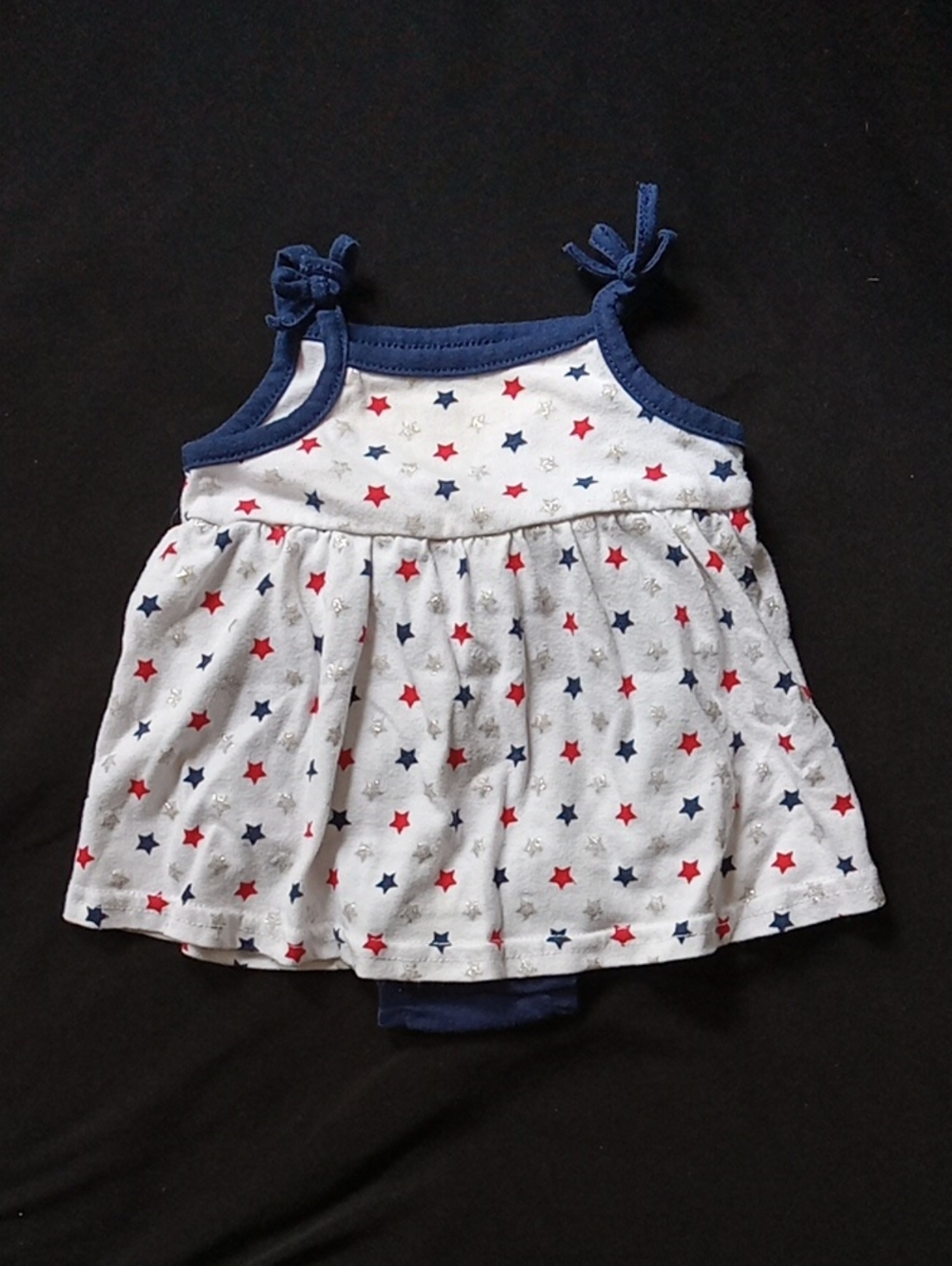 Baby Essentials White Sundress Romper with Red, Navy and Metallic Stars